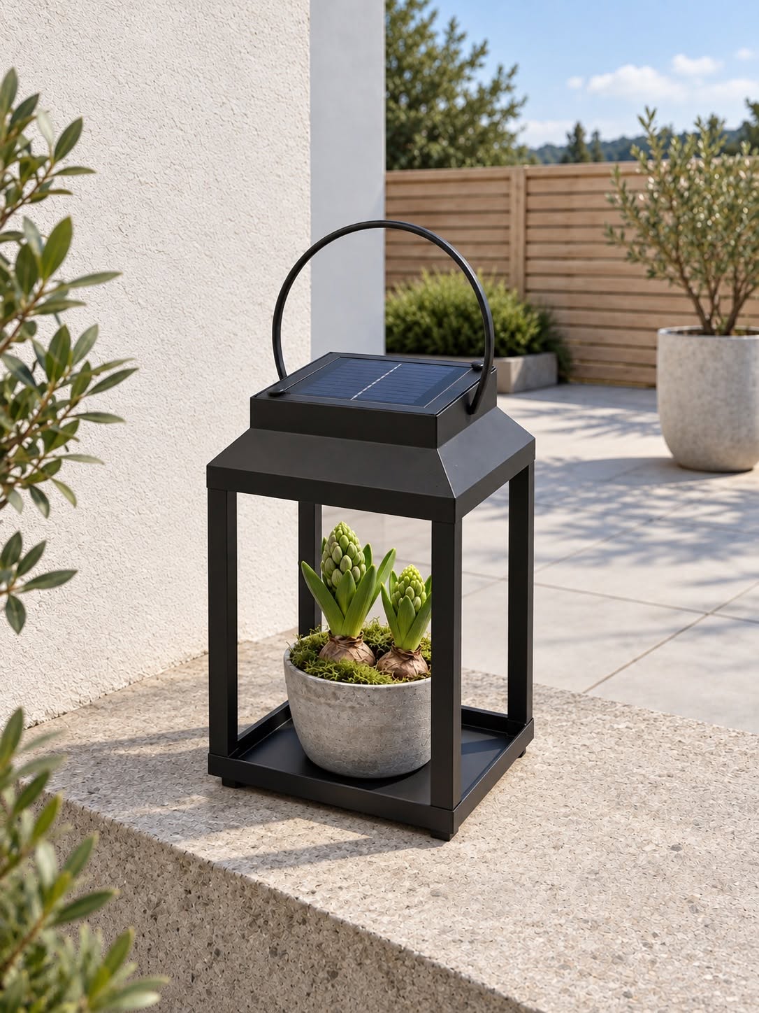Lykta med solceller – Svart Metall
