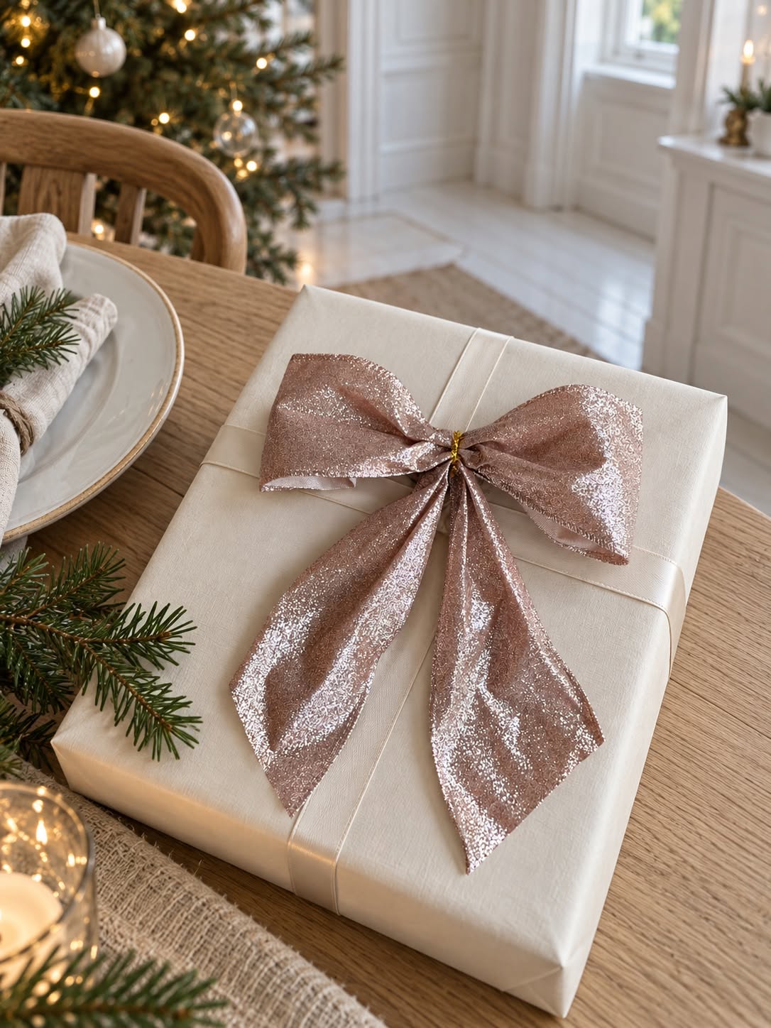 Förpackning med 6 rosetter - Rosa med glitter