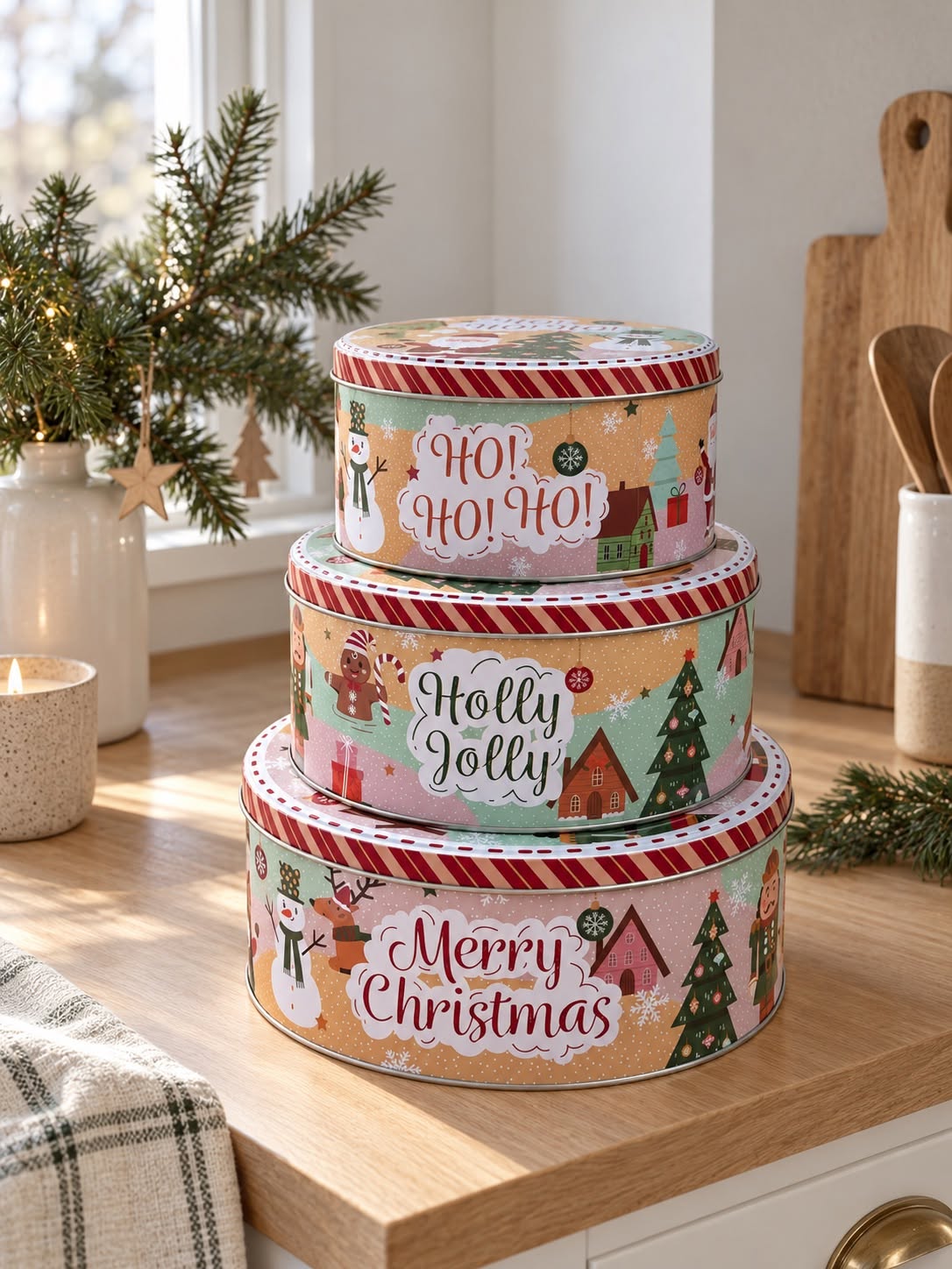 Set med 3 kakburkar – julmotiv