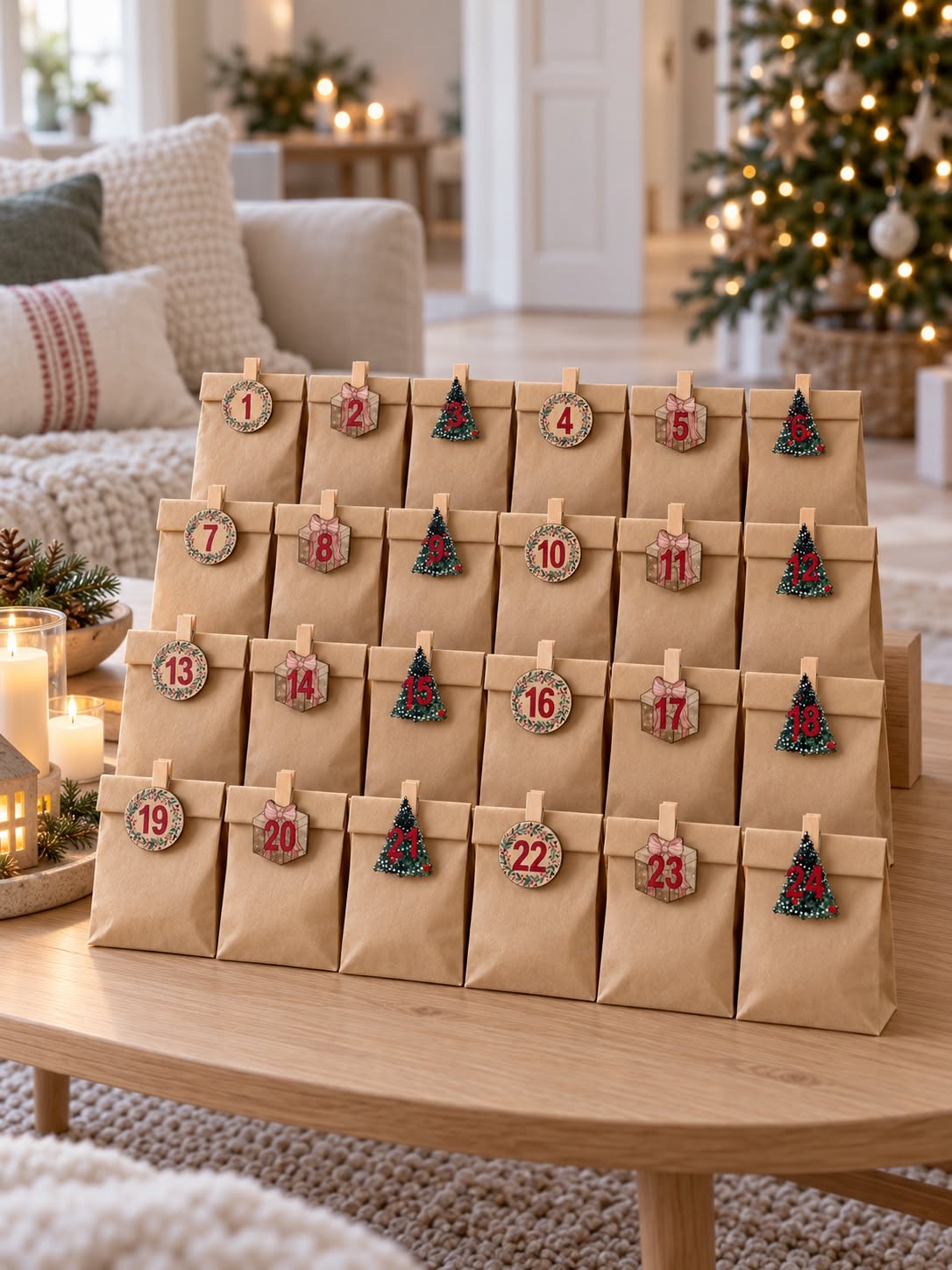 Klämmor till julkalender, 24 st – träklämmor