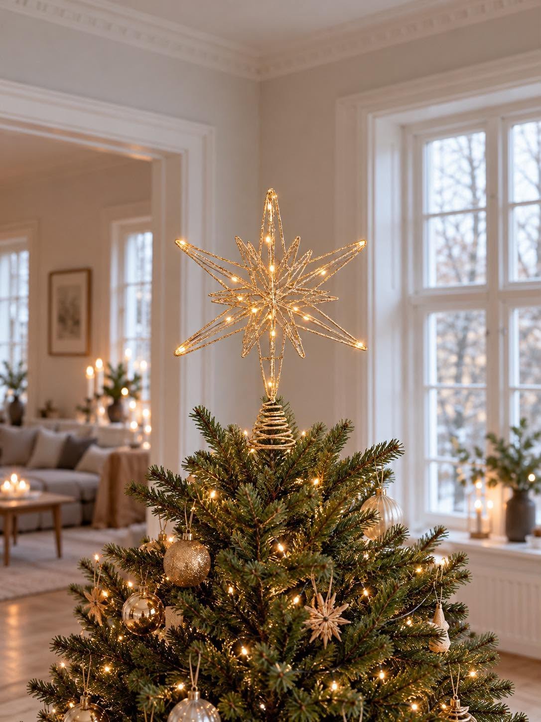 Stjärna med 20 LED-ljus – champagneguld