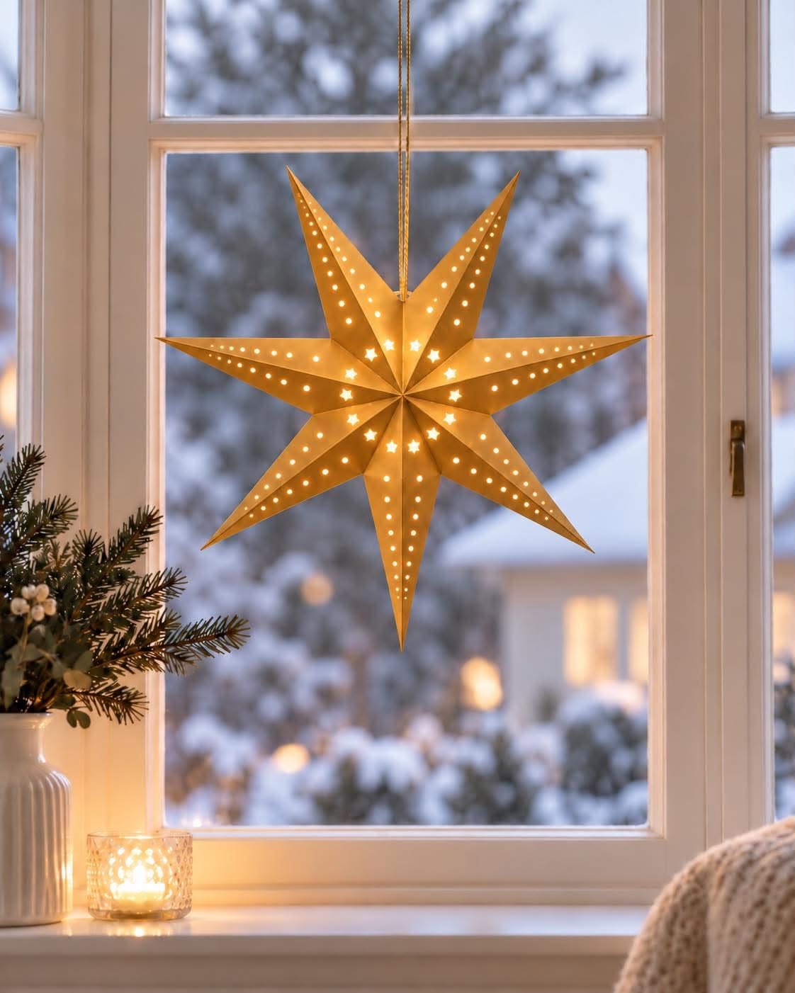 Stjerne 40 cm med LED lys - Guld