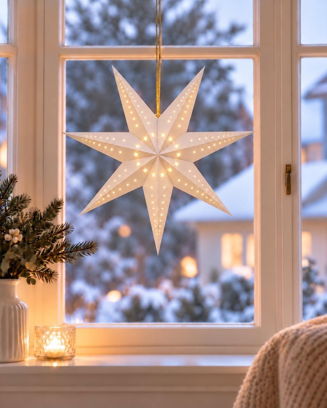 Stjerne 40 cm med LED lys - Hvid