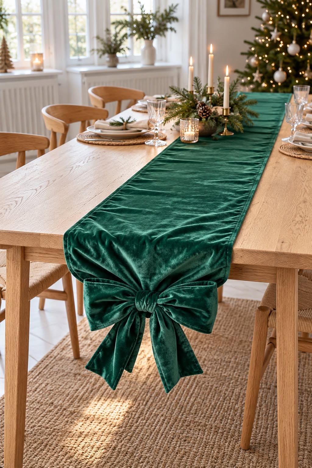Bordslöpare med rosett - Grön 240cm