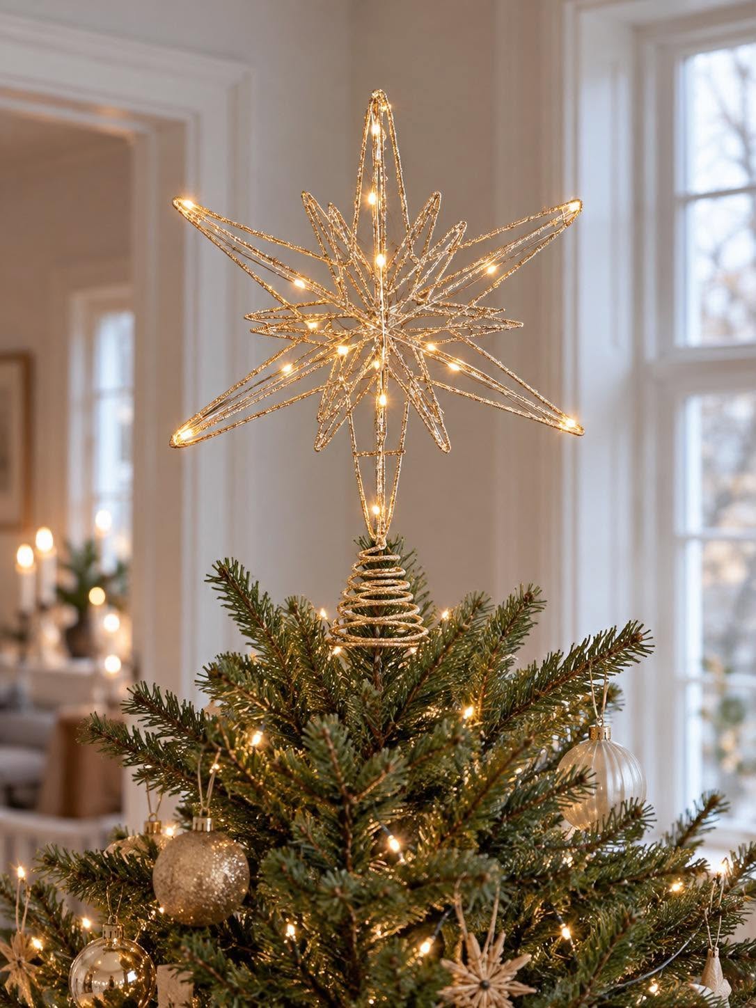 Stjärna med 20 LED-ljus – champagneguld