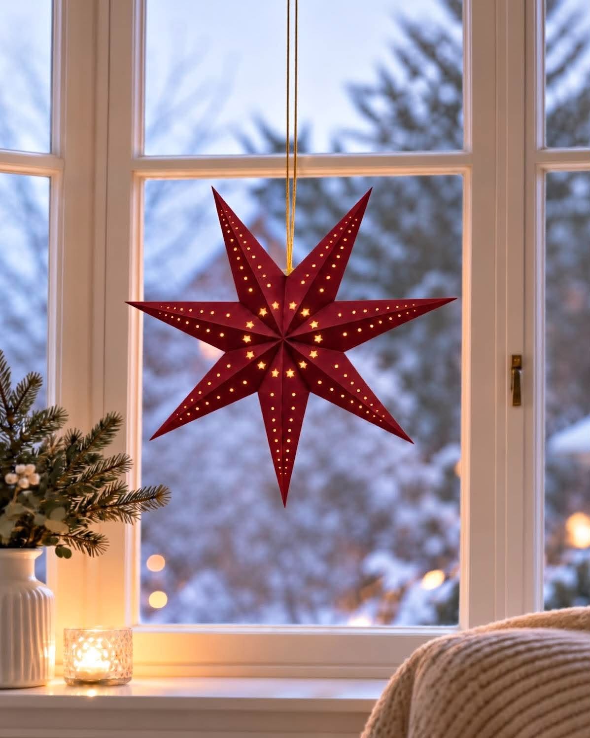Stjerne 40 cm med LED lys - Rød