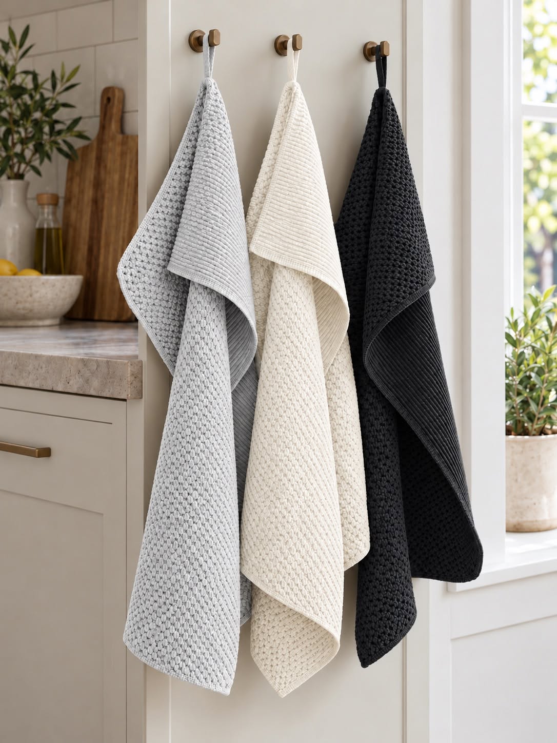 Kökshanddukar 3 st mikrofiber - vit, grå , antracit