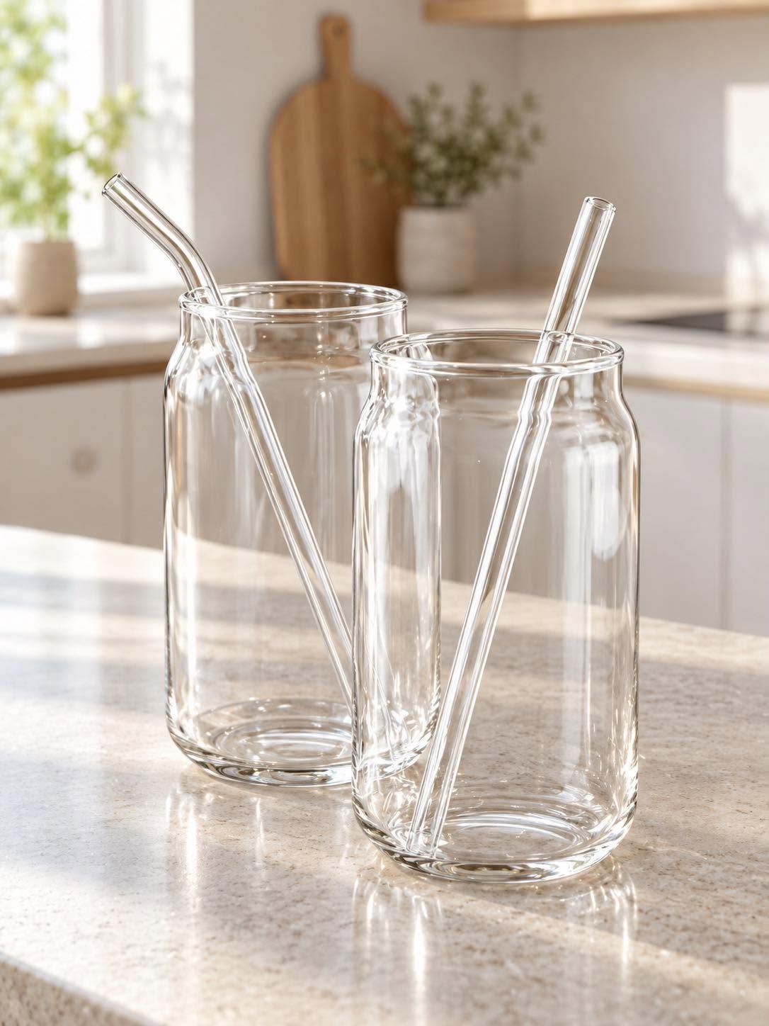 Set med 2 dricksglas med sugrör