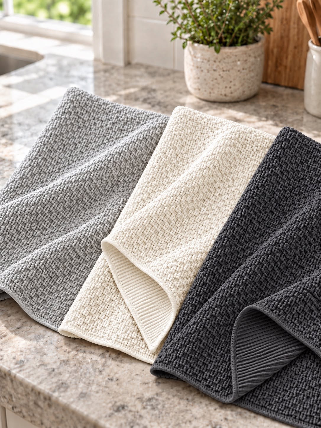 Kökshanddukar 3 st mikrofiber - vit, grå , antracit