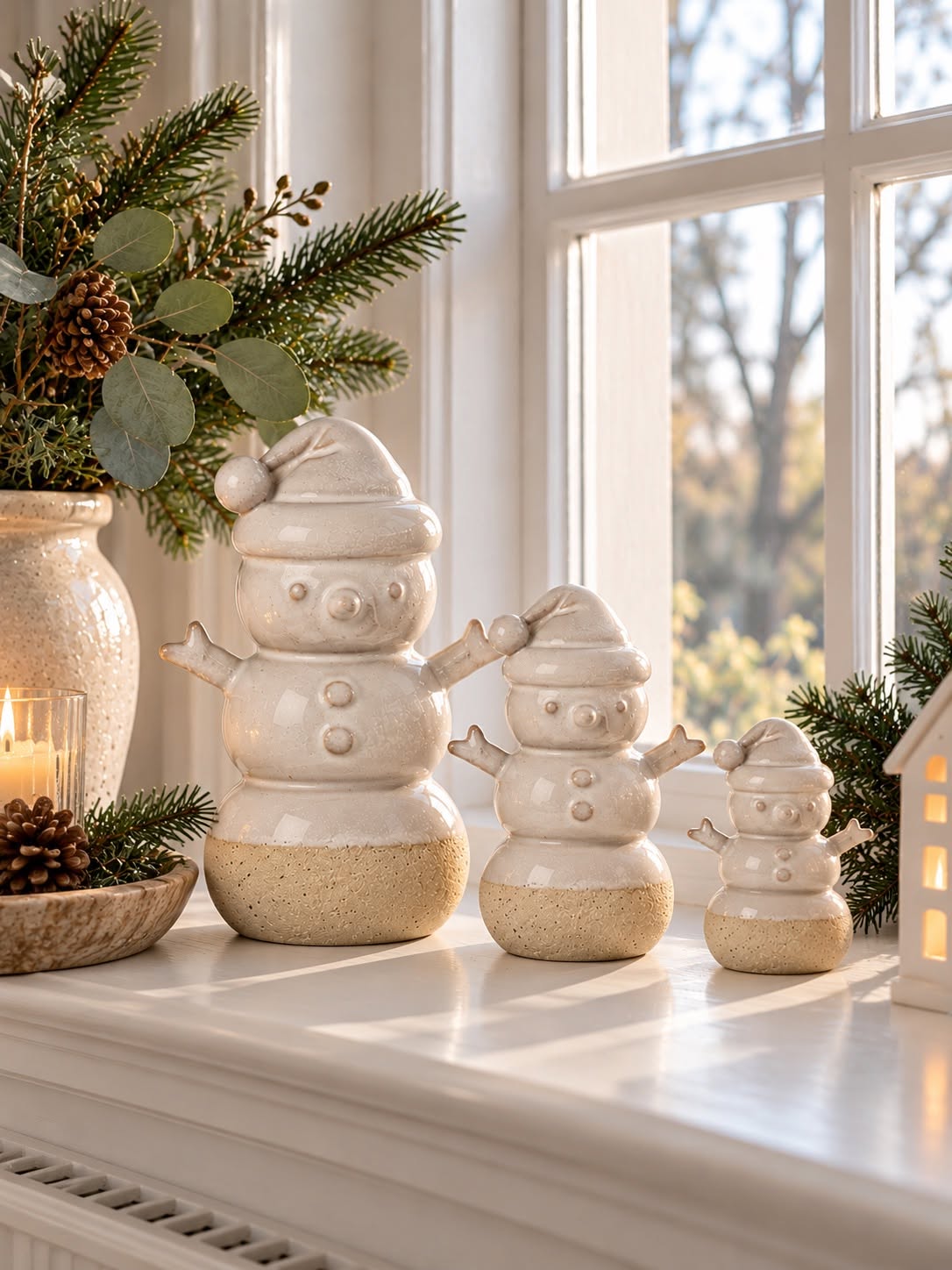 Snögubbe i keramik – julfigur