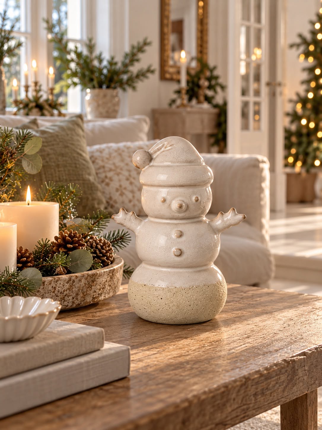 Snögubbe i keramik – julfigur