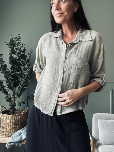Blus Milla - Linneblandning kaki