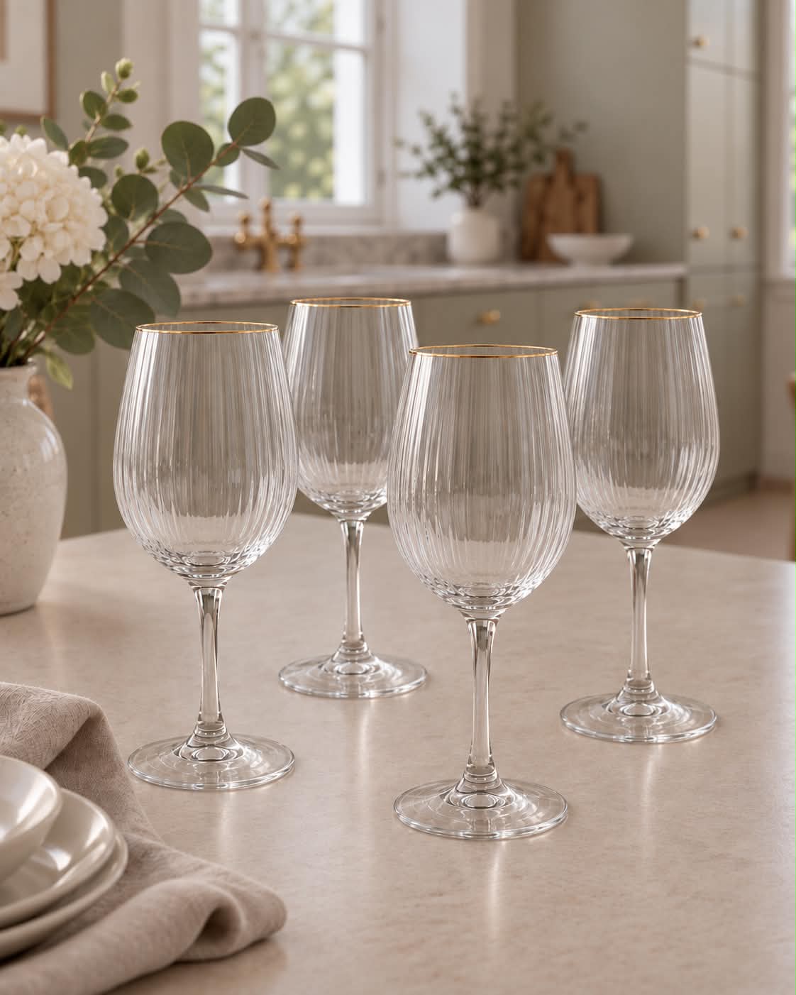 Vinglas Ribbade med guldkant - 4 st. 350 ml