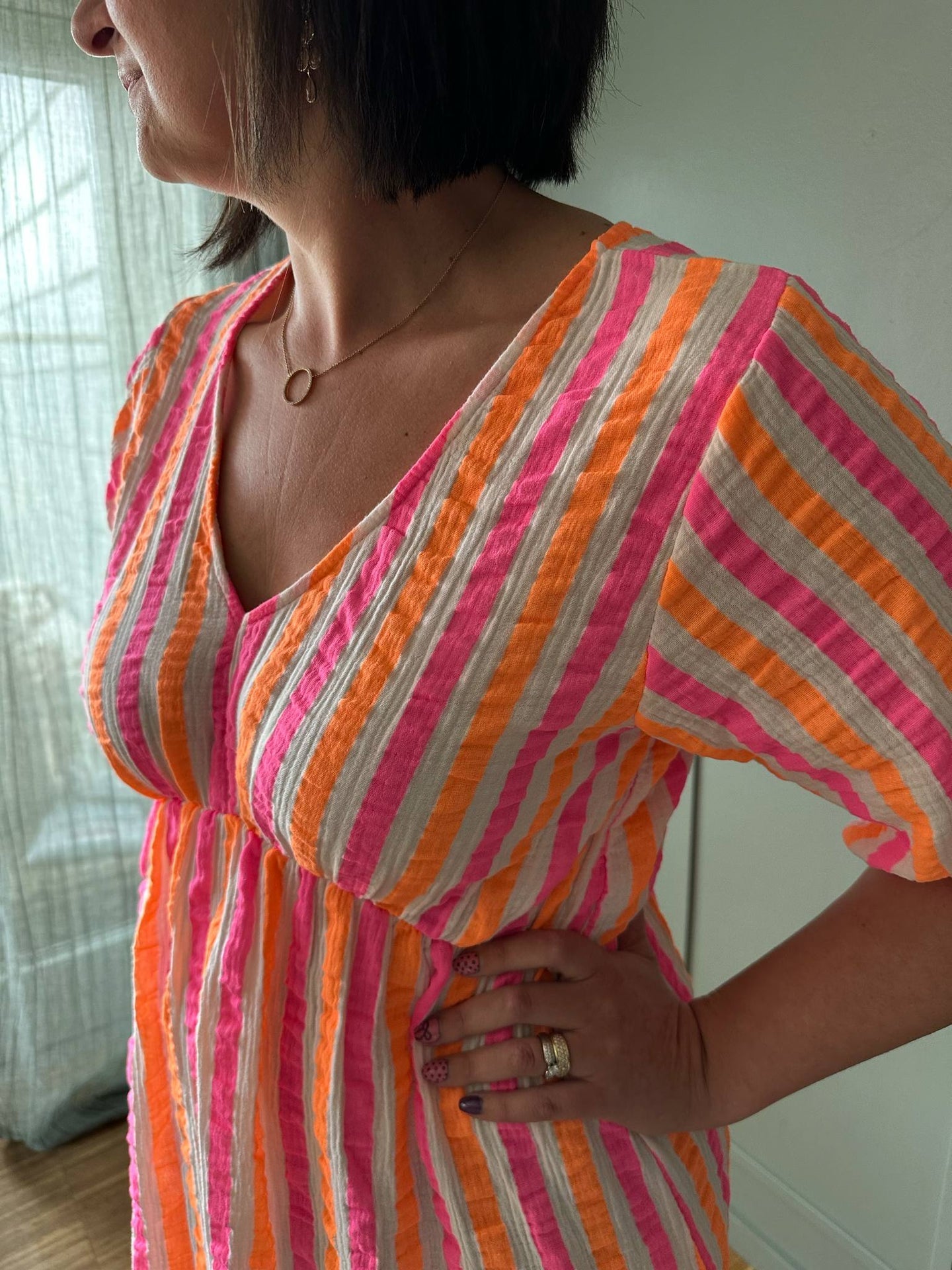 Klänning Andrea - Stripe Fuchsia/Orange