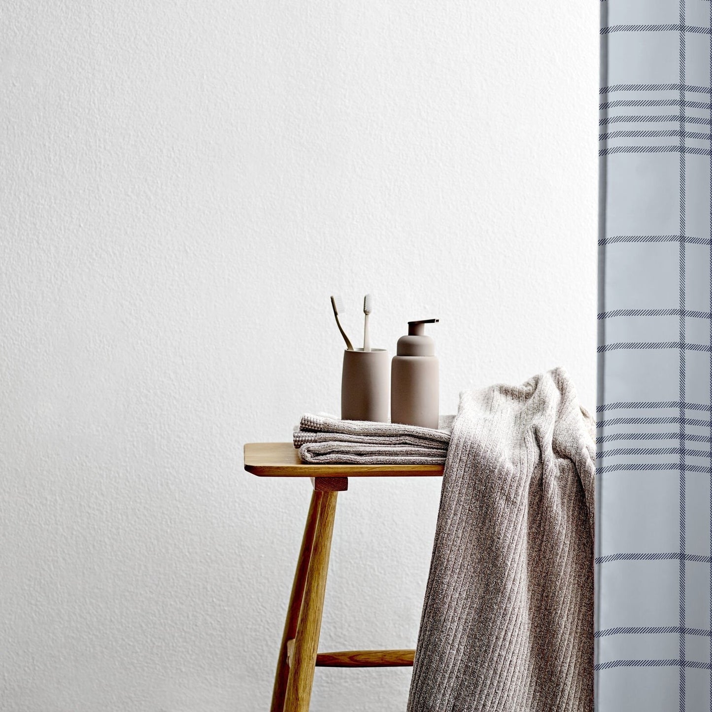 Duschdraperi - Tartan linne blå - 180 cm x 200 cm