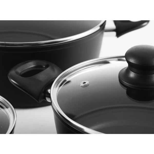 Kastrullset - 3 st med glaslock - Aluminium/keramisk beläggning