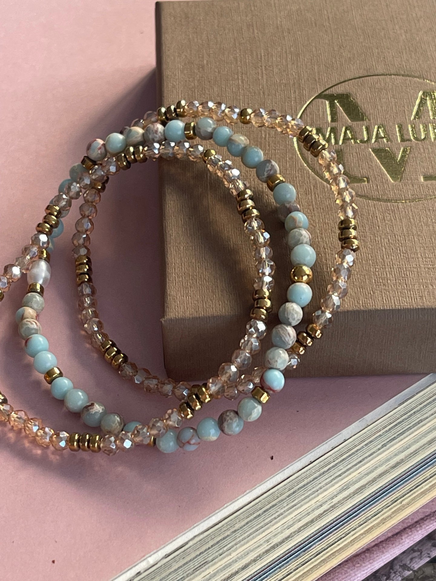Armband Leah Sea Breeze/Natur – Set med 3 st