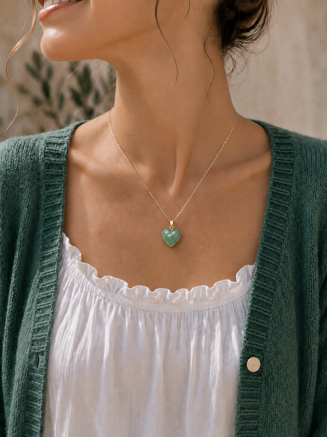 Laia Halsband Natursten/Hjärta - Grön Jade