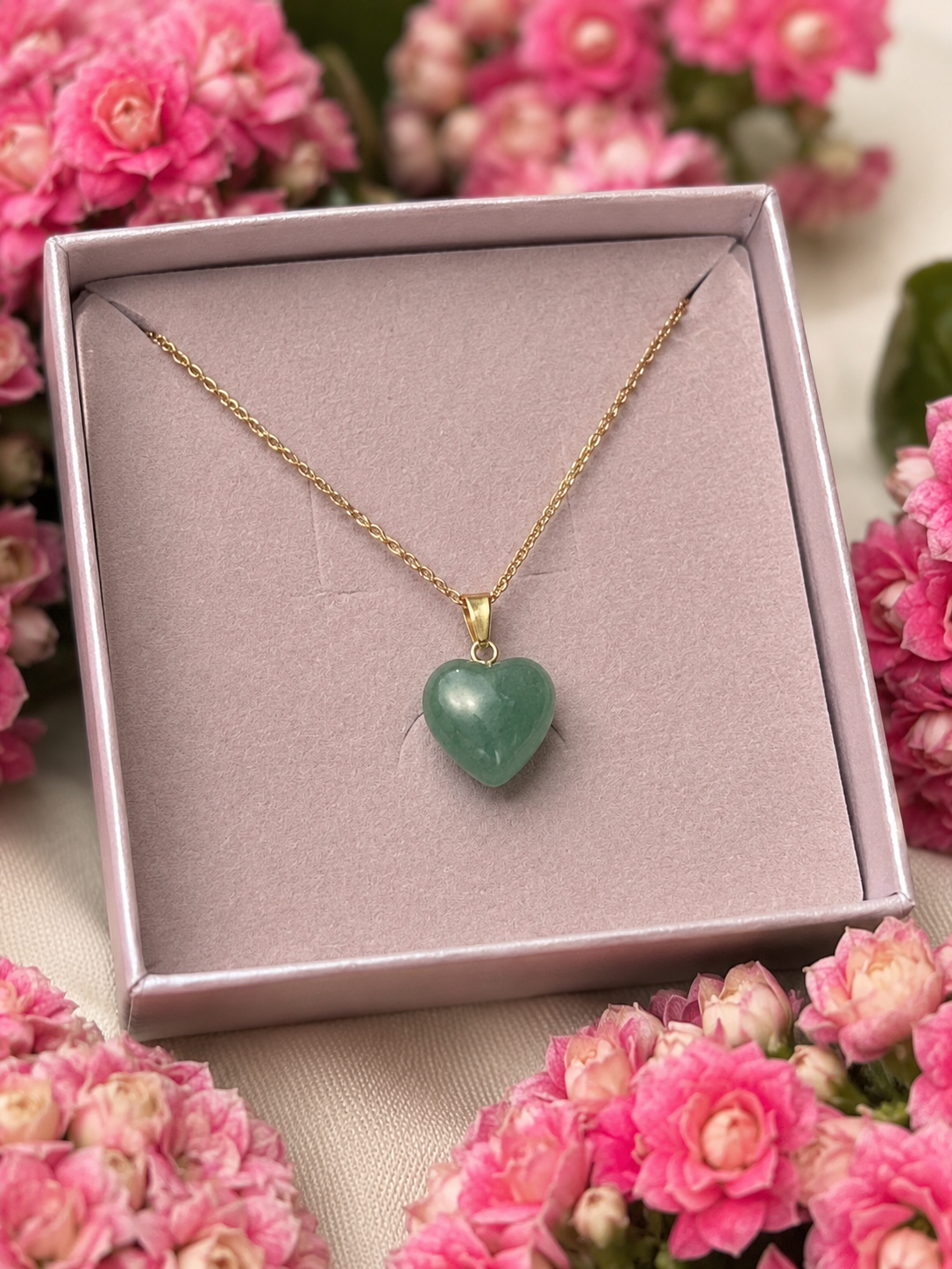 Laia Halsband Natursten/Hjärta - Grön Jade