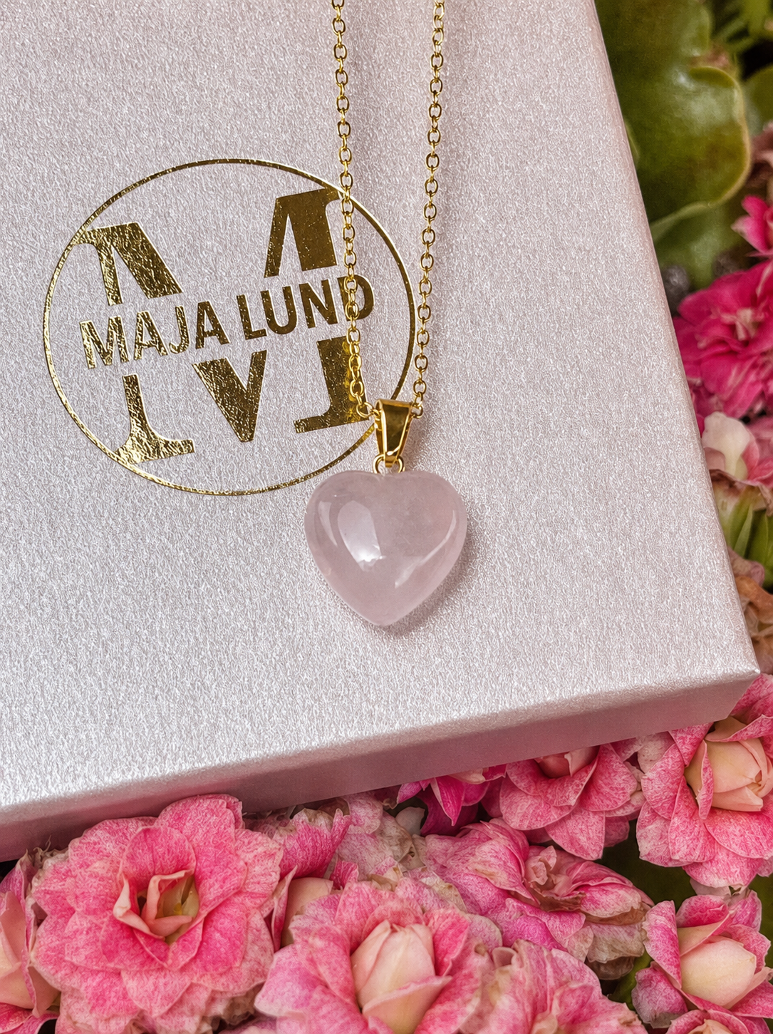 Laia Halsband Natursten/Hjärta - Soft Pink