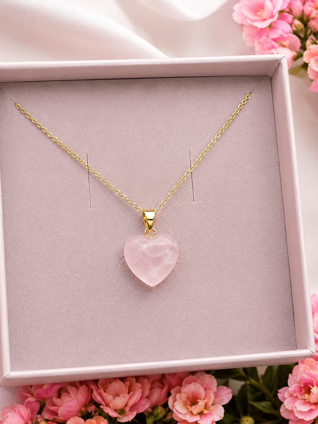 Laia Halsband Natursten/Hjärta - Soft Pink