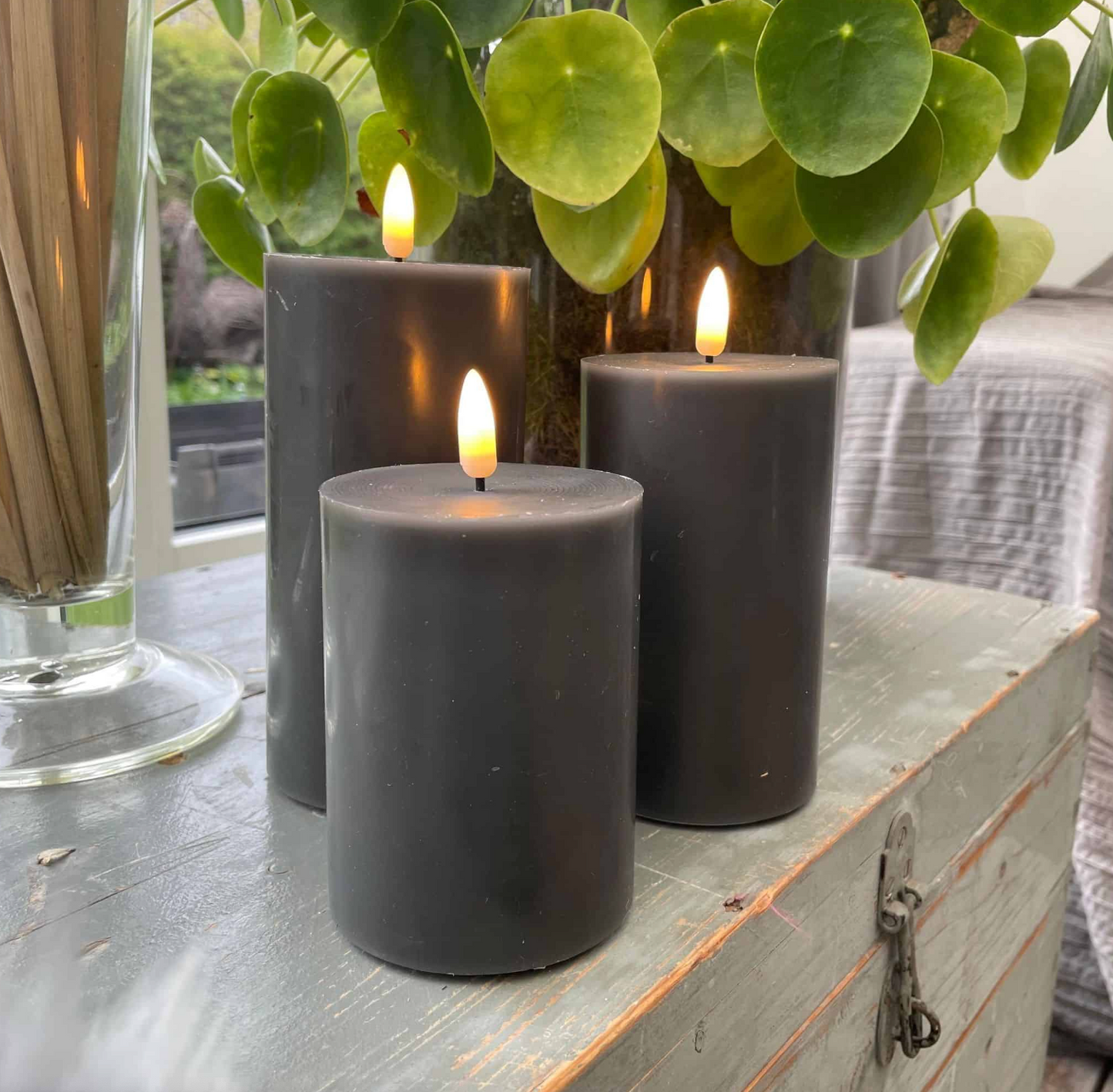 LED Blockljus / Grå – 3 st blockljus