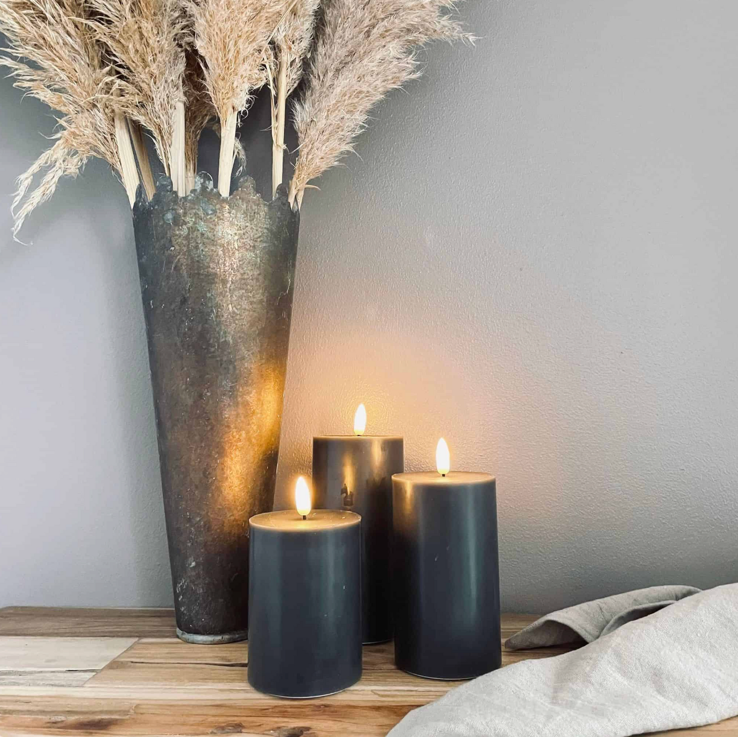 LED Blockljus / Grå – 3 st blockljus