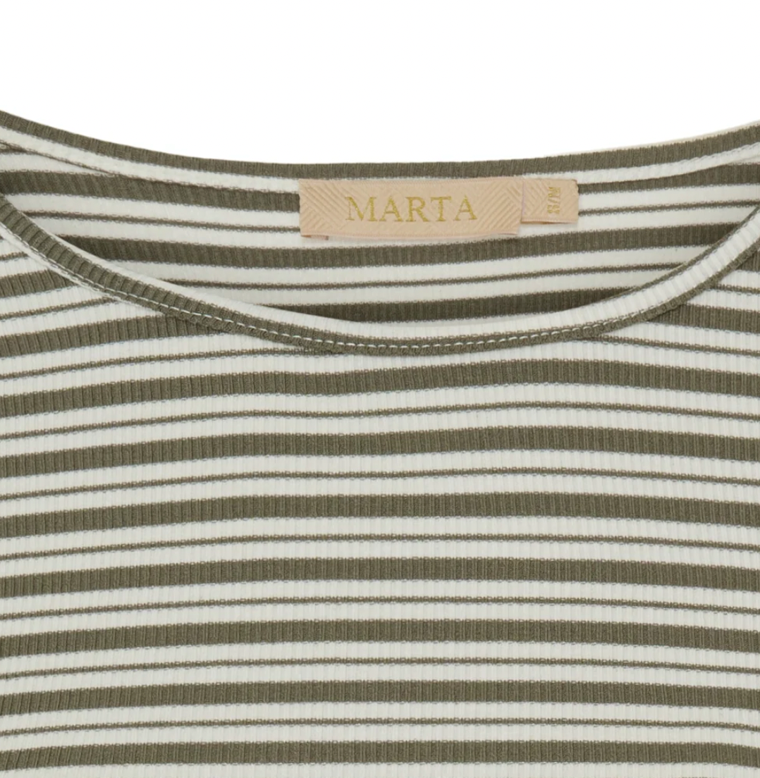 Blus Christel randig - Kaki / Cream