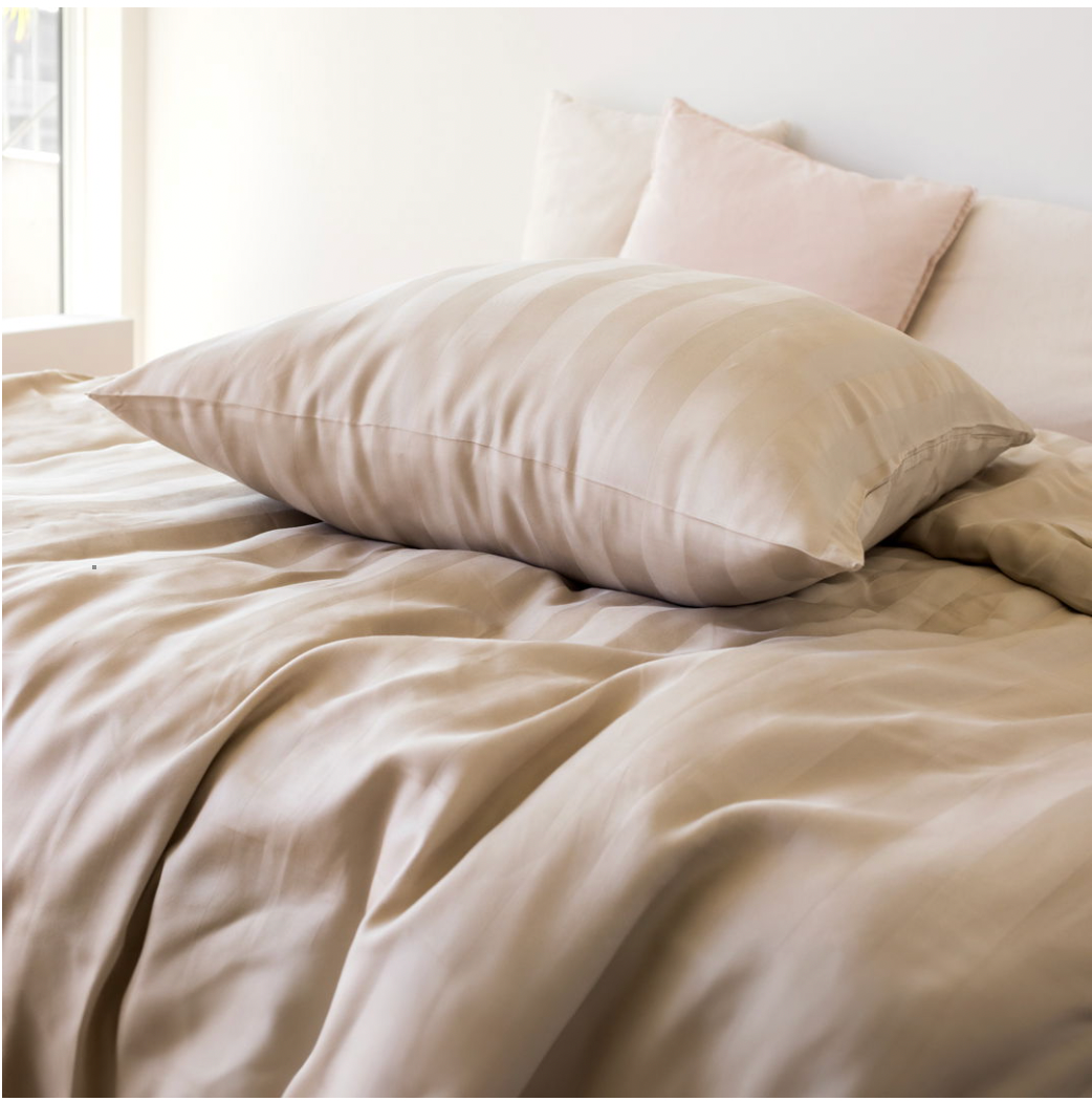Bambu satin påslakanset, beige, 140x200 - 63x60