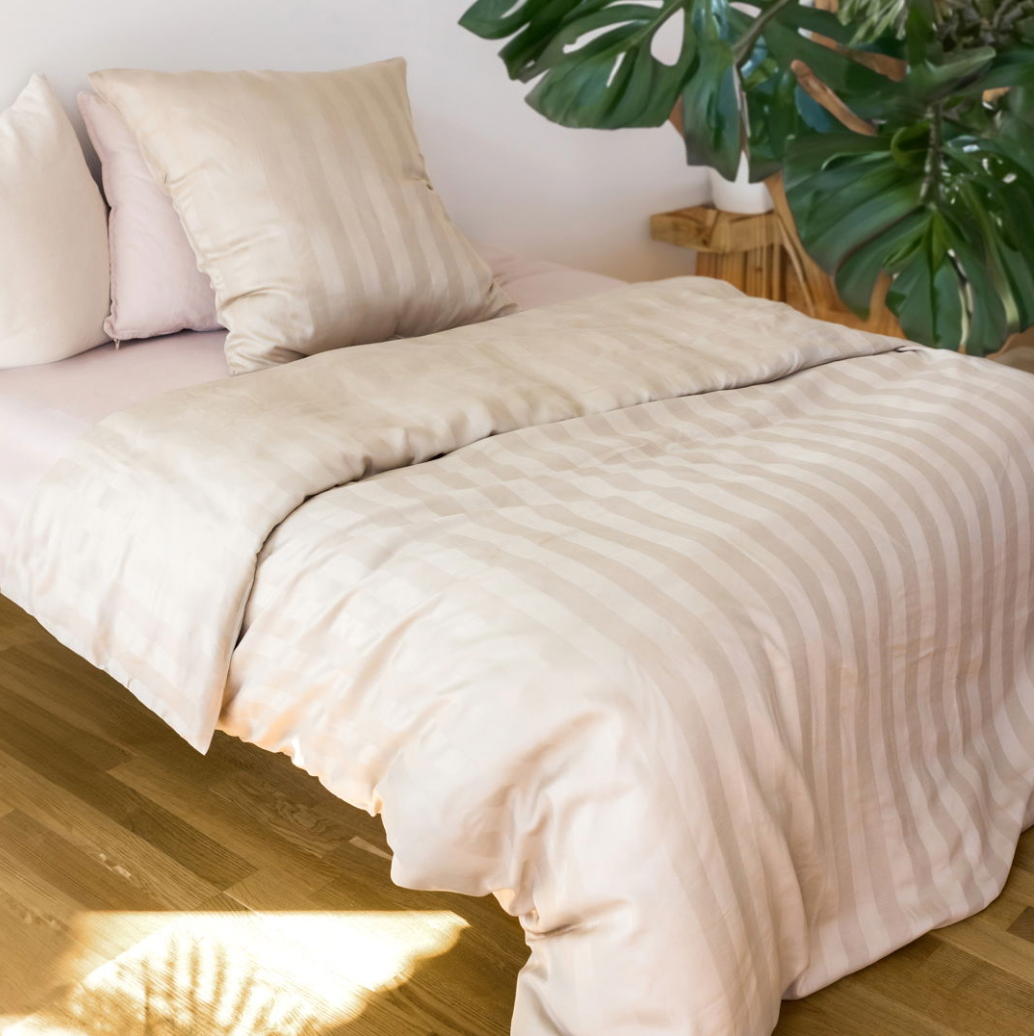 Bambu satin påslakanset, beige, 140x200 - 63x60
