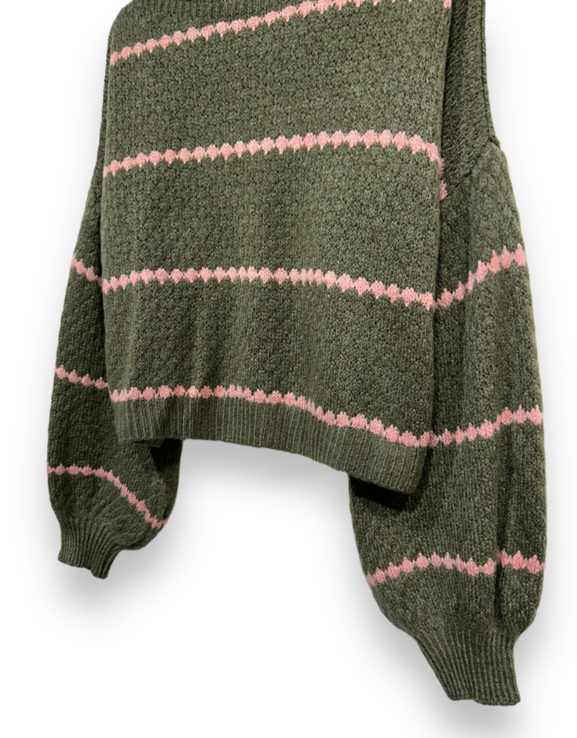 Stickad med ballongärmar - Green / Rose