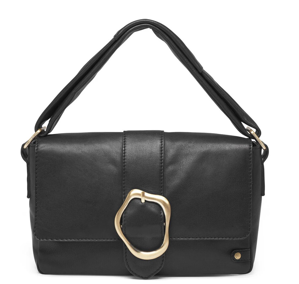 Crossover med spänne - Black leather