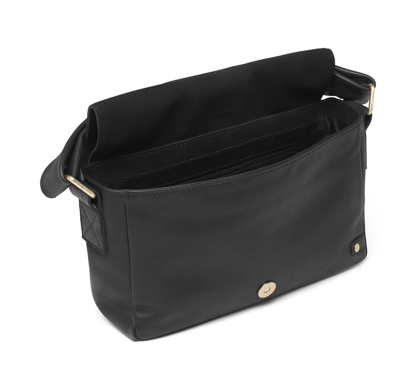 Crossover med spänne - Black leather