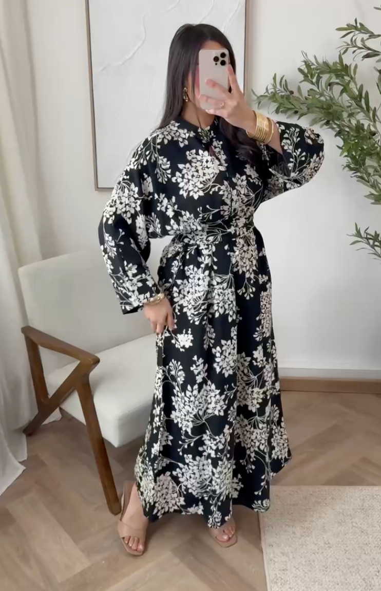 Klänning Blomma Boheme - Svart