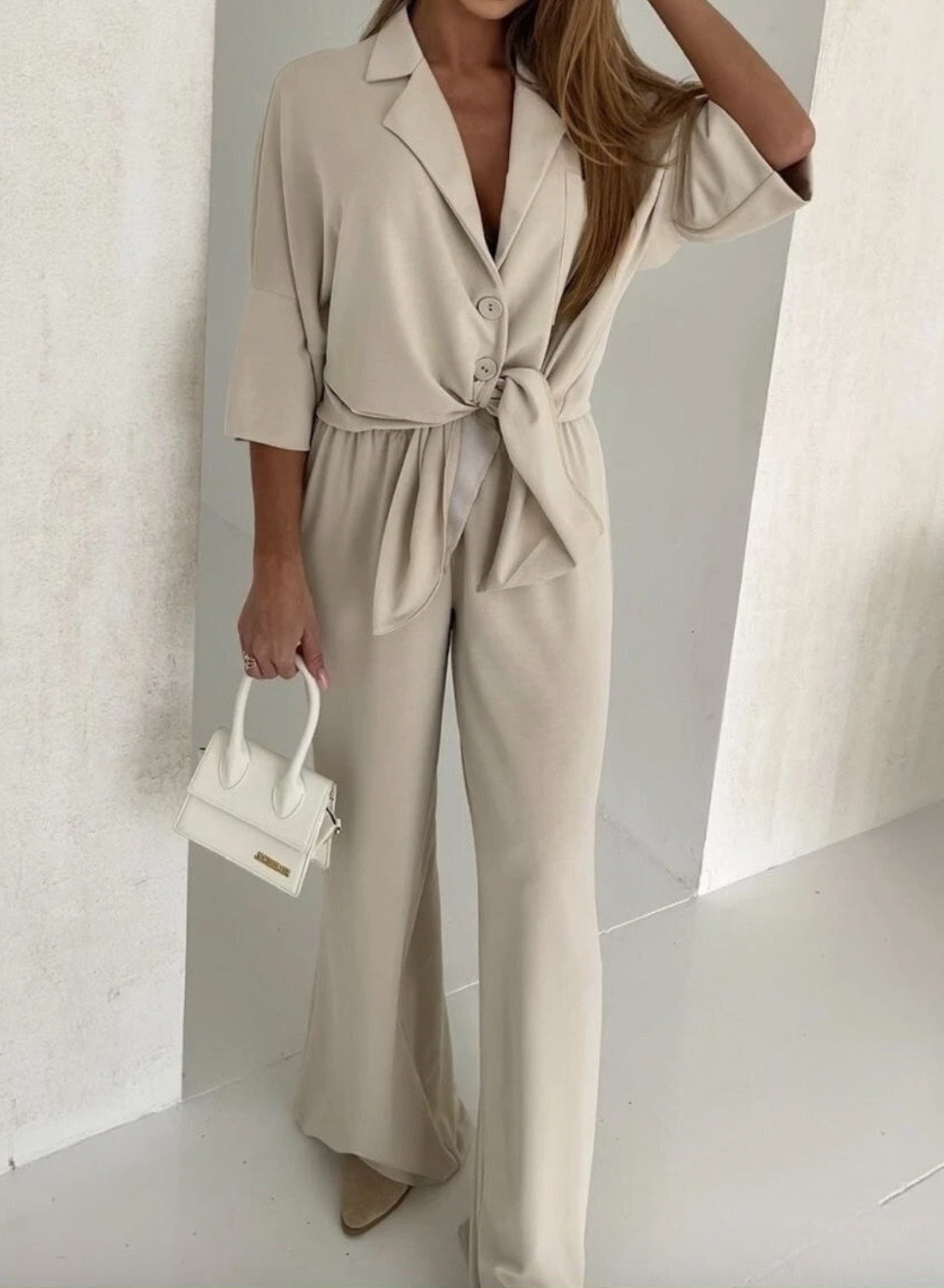 Set Lisa beige - Skjorta och byxor