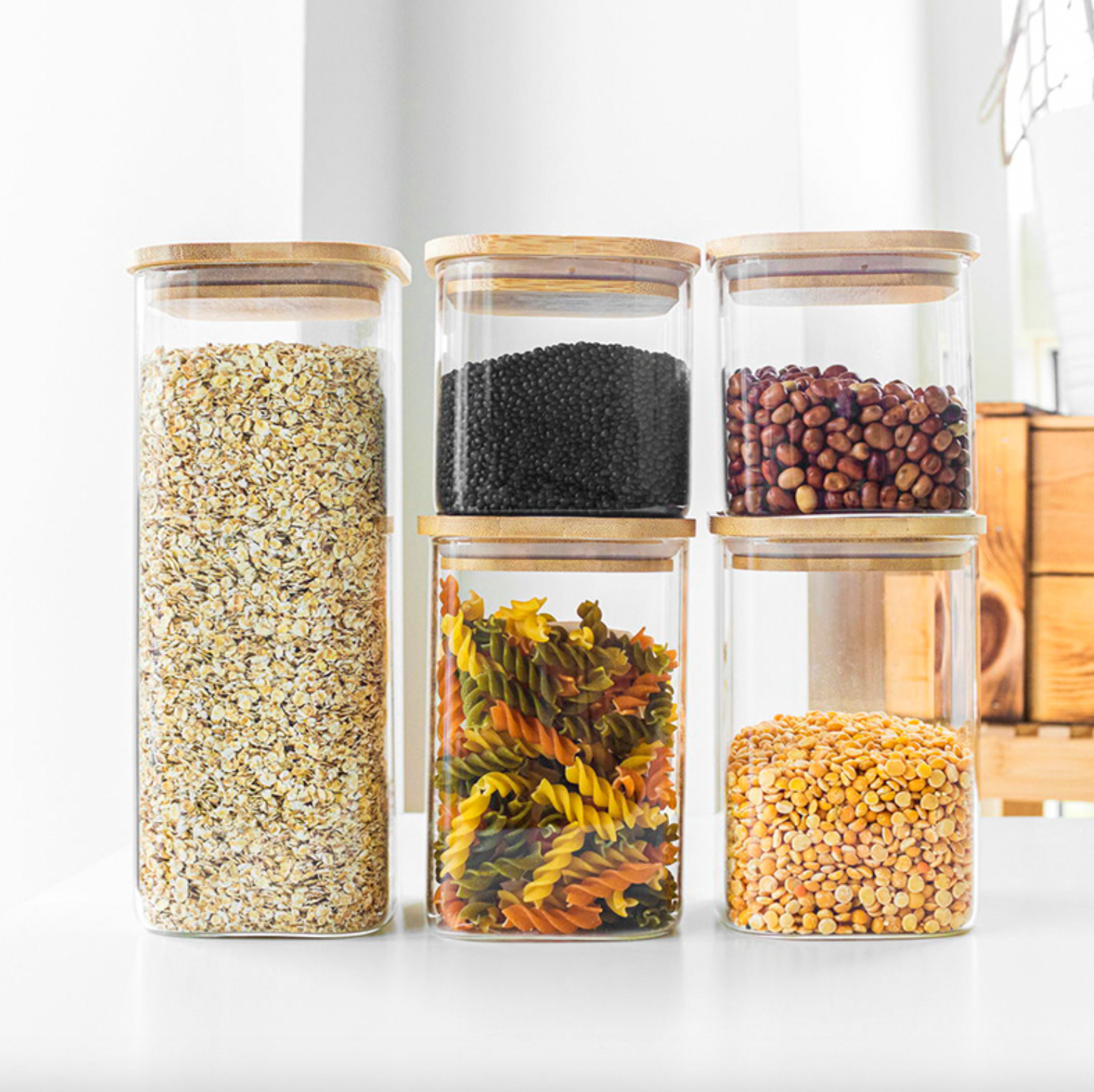 Förvaringsglas med bambuslock – 5 st