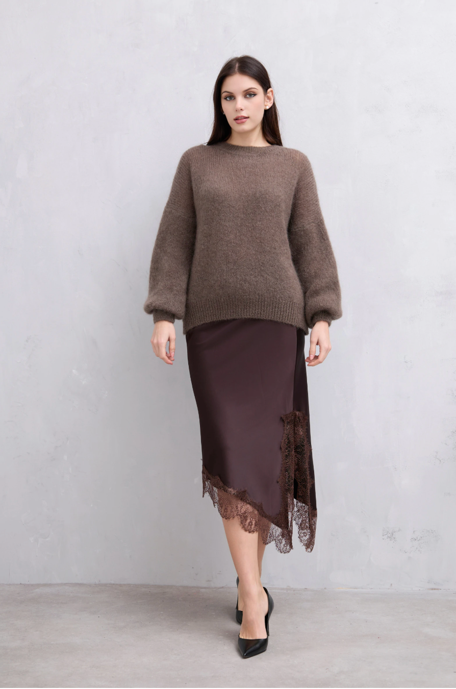 Stickad LUX Mohair - Taupe