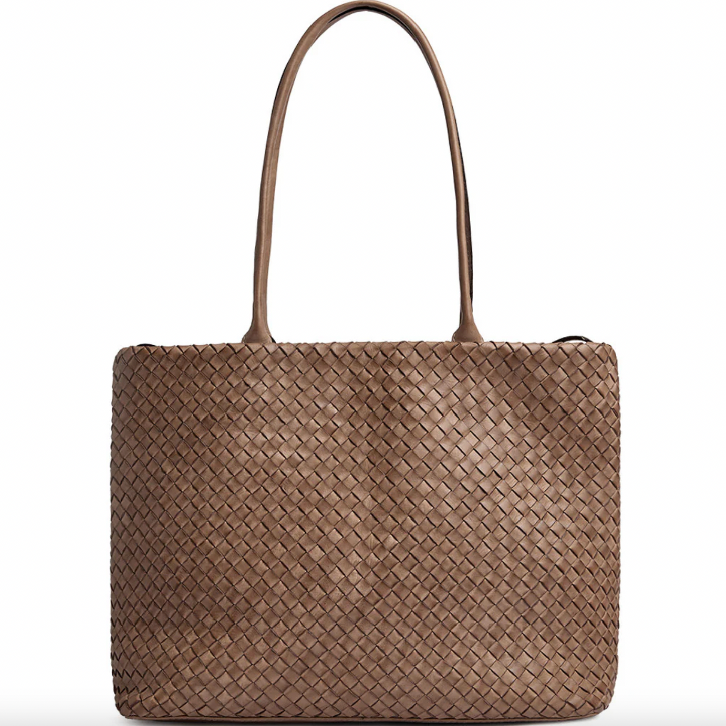 Shopper i flätat läder - Dark taupe