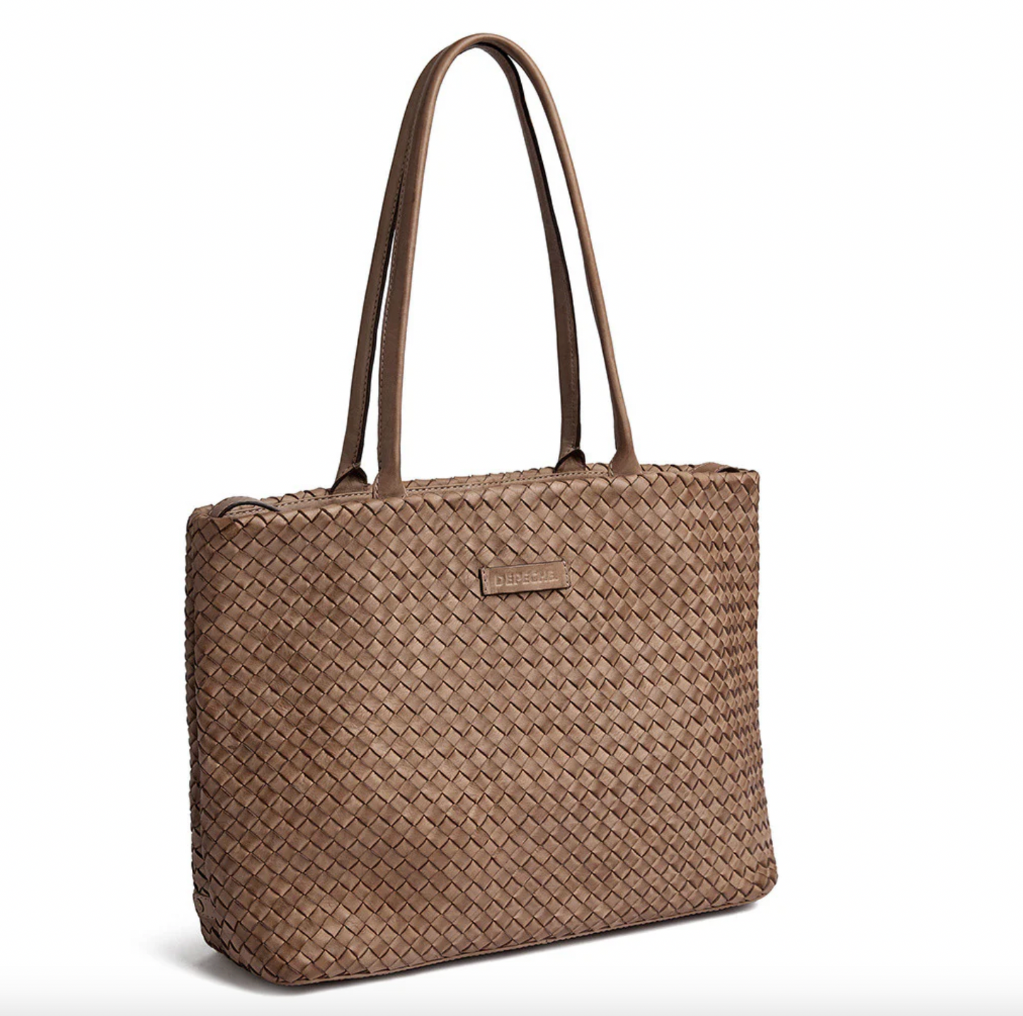 Shopper i flätat läder - Dark taupe