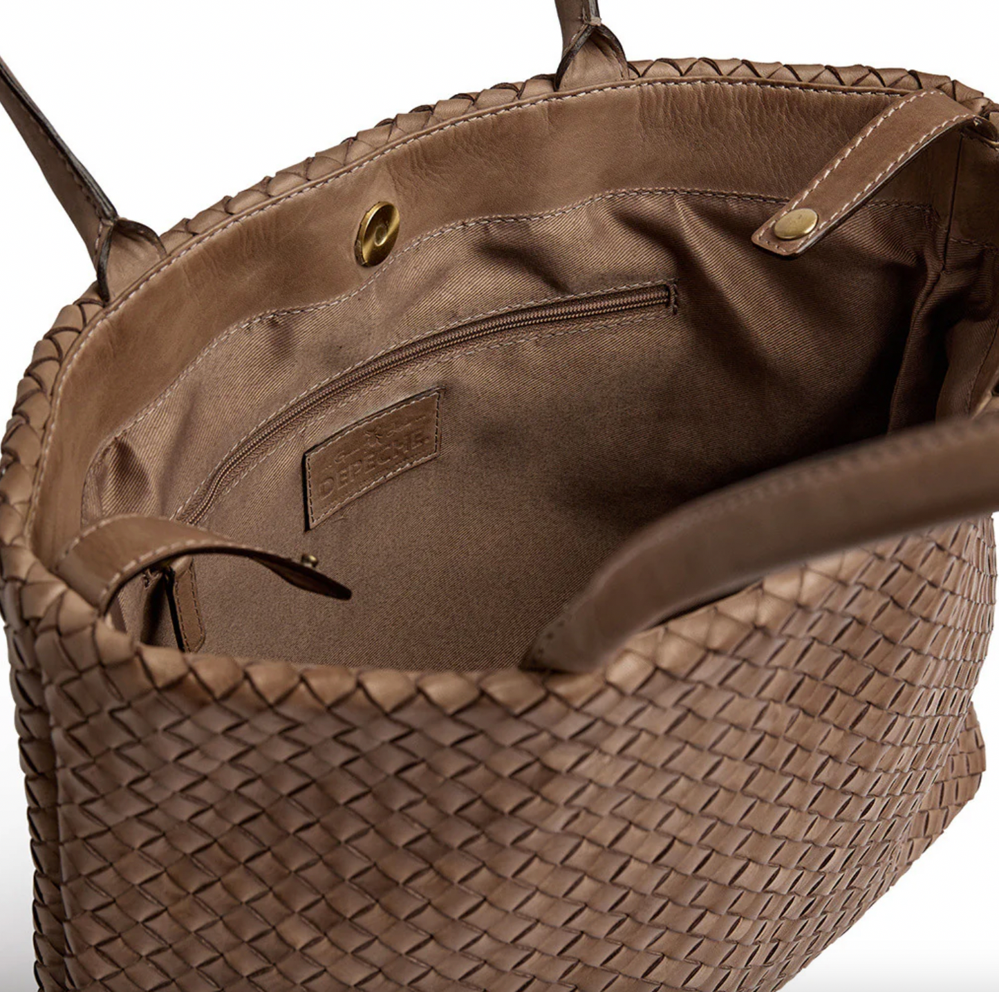 Shopper i flätat läder - Dark taupe