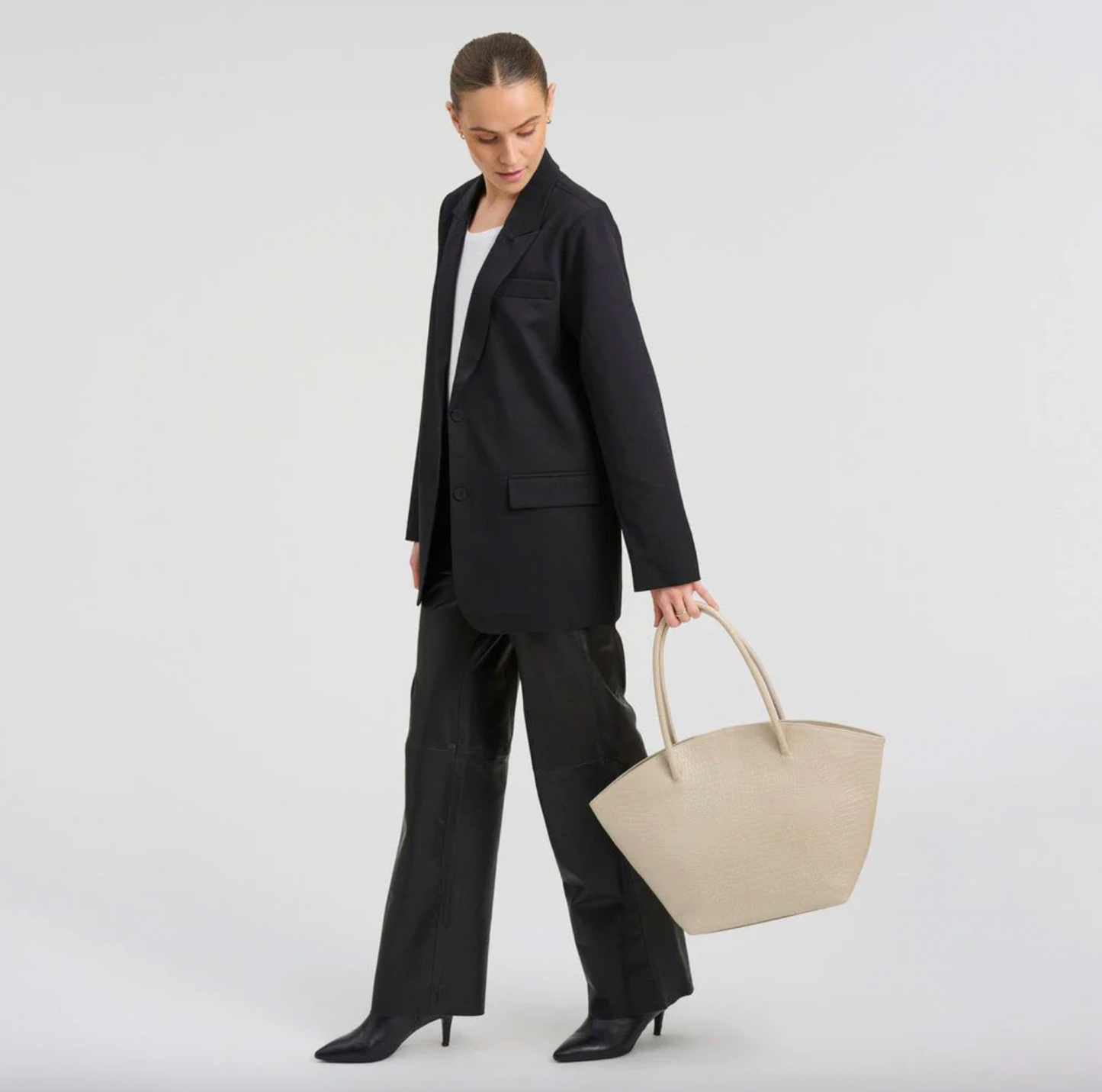 Shopper croco i skinn - Sand