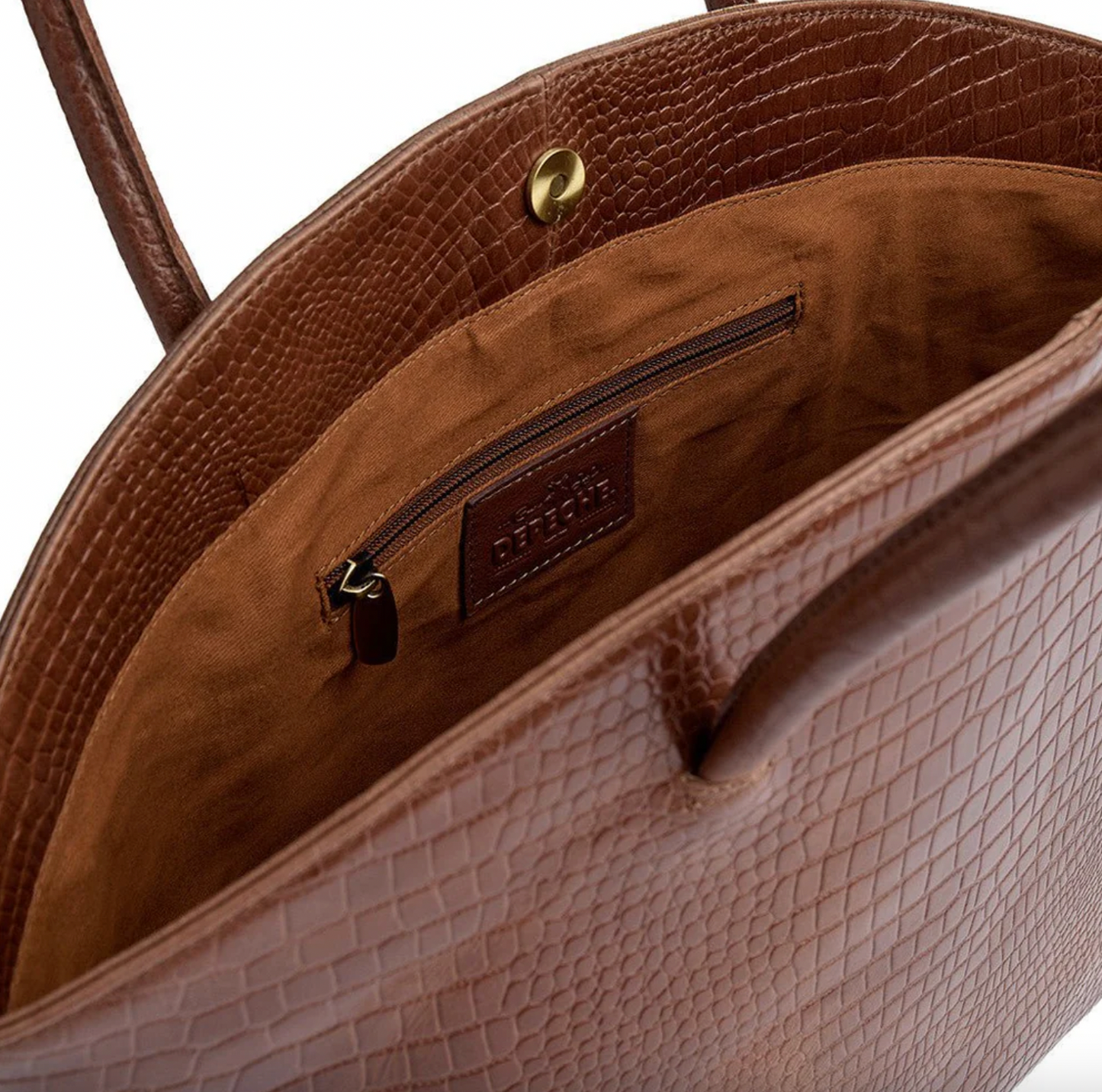 Shopper croco i läder - Cognac