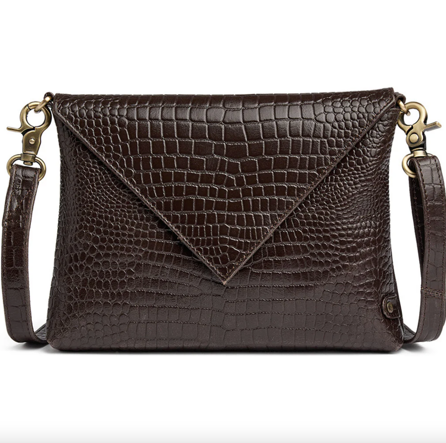 Clutch croco i läder - Brun