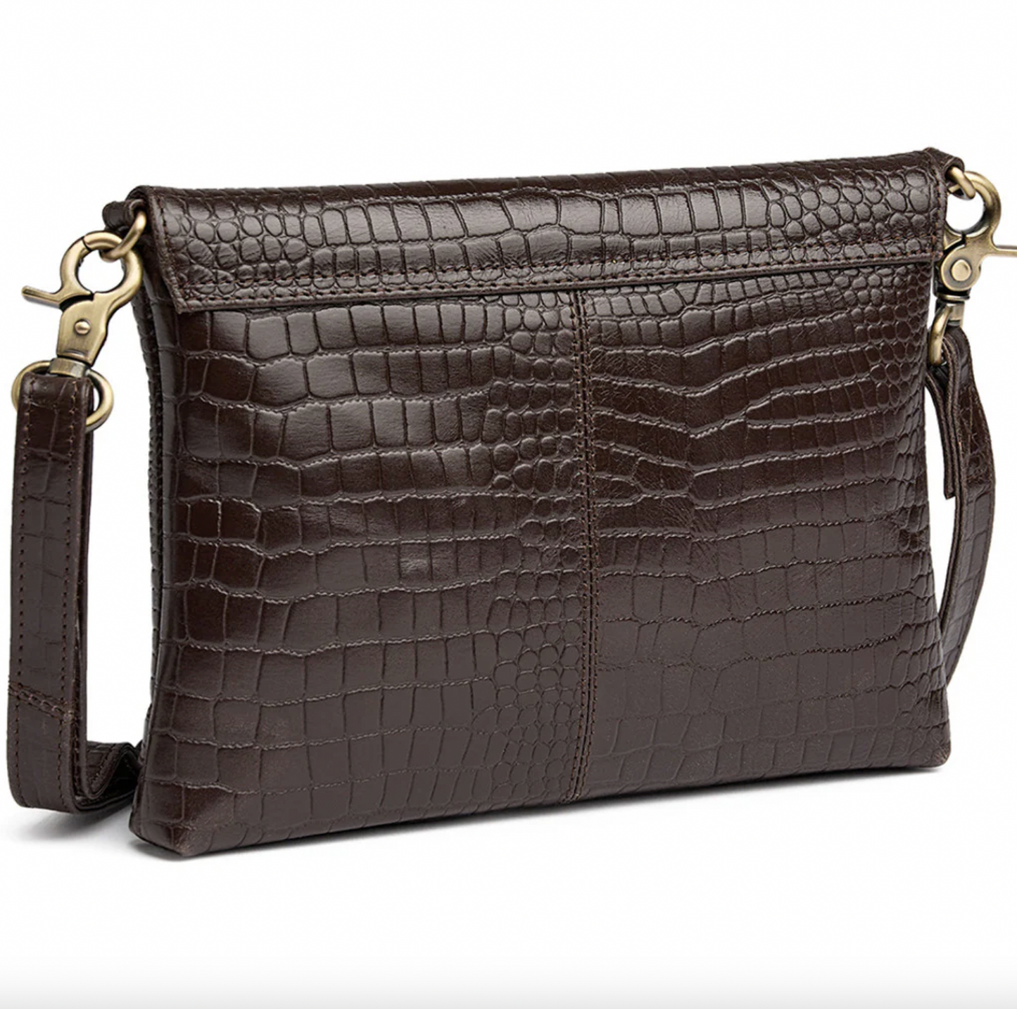 Clutch croco i läder - Brun
