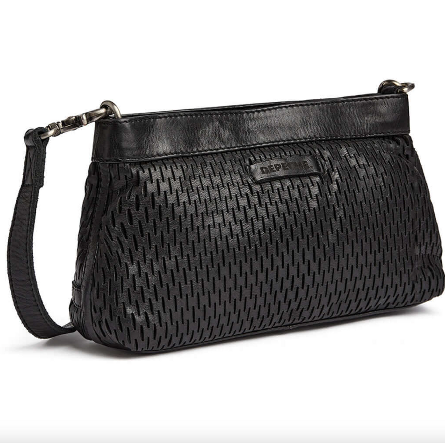 Clutch i läder med perforerat mönster