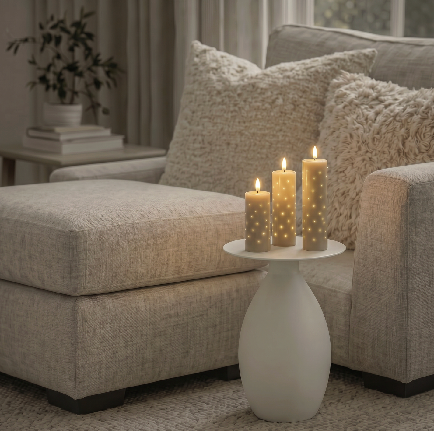 LED-blockljus TWINKLE beige - Set om 3 ljus.