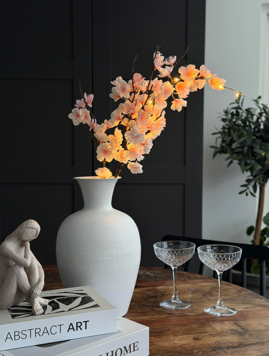 Körsbärsgren med ljus - Rosa / vit