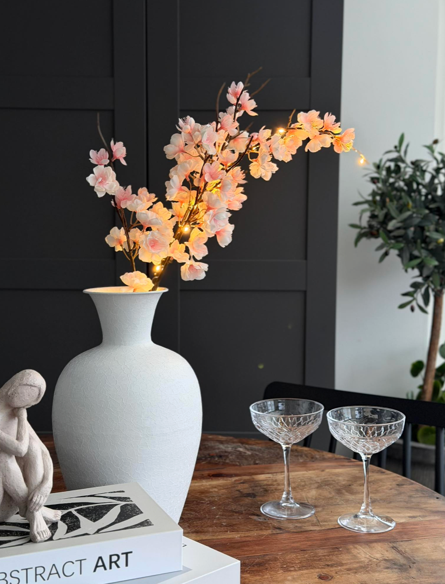 Körsbärsgren med ljus - Rosa / vit