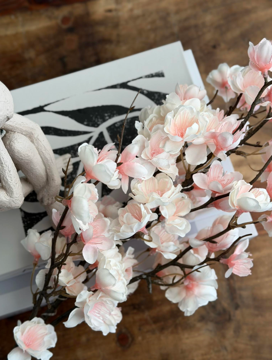 Körsbärsgren med ljus - Rosa / vit