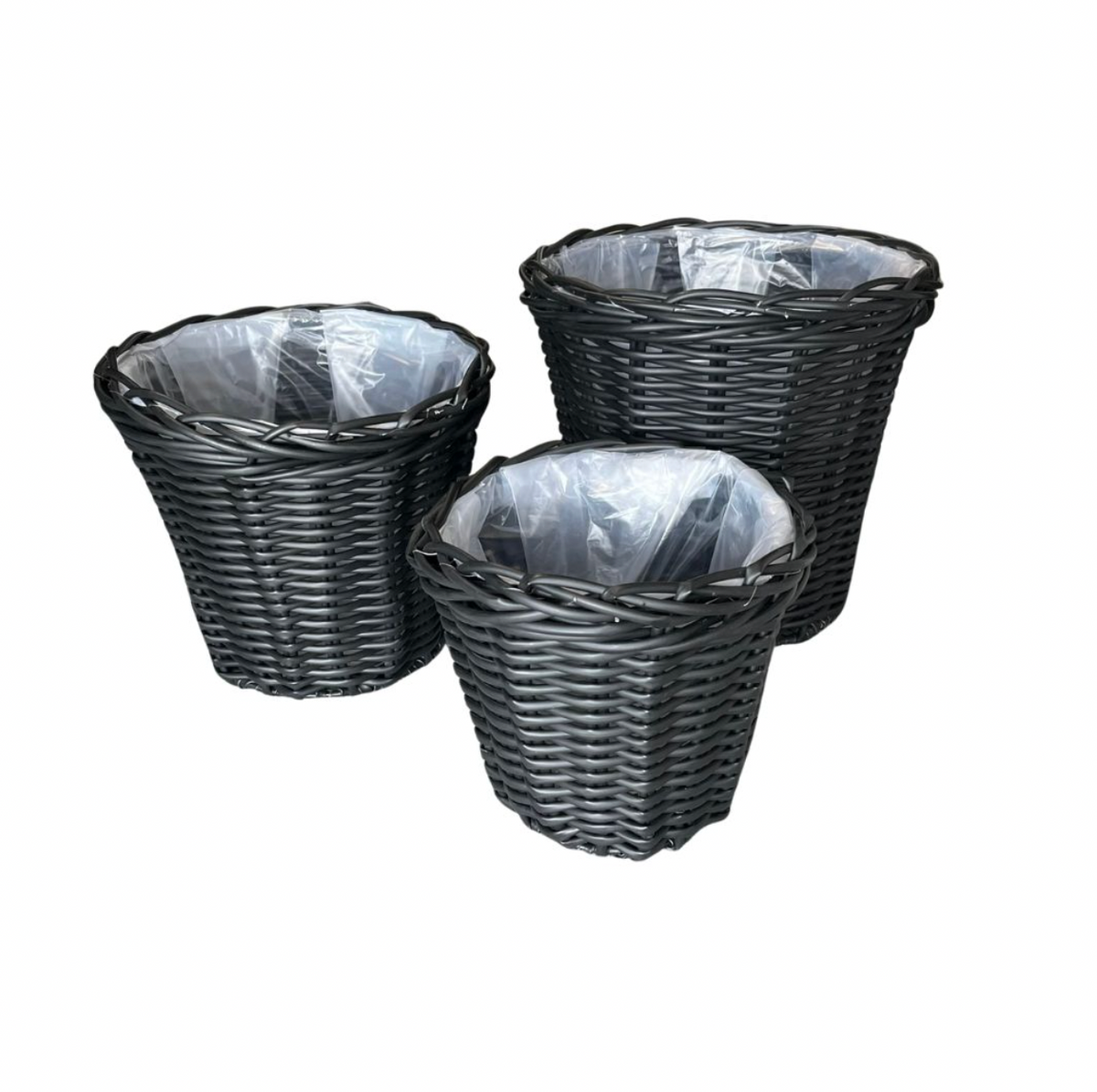 Växtkorgar i svart flät - 3 st